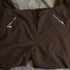 Brown Dress Pants with Faux Zipper Pockets